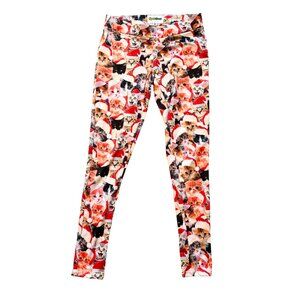 Tipsy Elves Leggings Santa Cat Print Red Holiday Stretch Size S